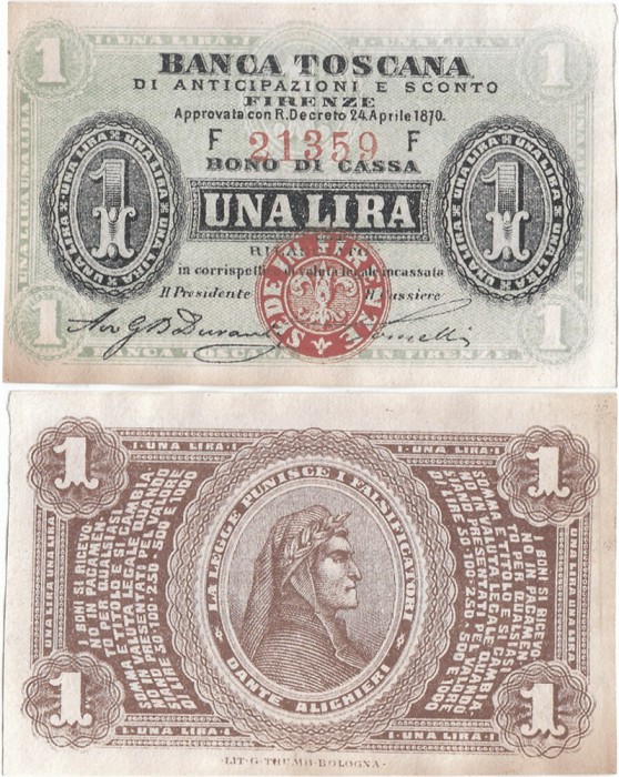 1870 (24 IV), 1 lira (P-G0387c) - Italia - stare aUNC! (CRC: 79%)