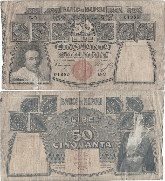 1908 (5 III), 50 lire (P-S856) - Italia (Napoli)! (CRC: 94%)