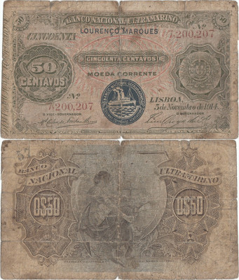 1914 (5 XI), 50 centavos (P-58) - Mozambic! (CRC: 81%) foto