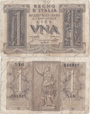 1939 (14 XI), 1 lire (P-26) - Italia! (CRC: 26%) foto