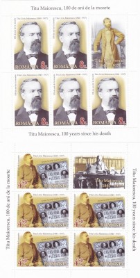 TITU MAIORESCU 100 ANI DE LA MOARTE,MINISHEET,2017,NEUZAT,MNH,ROMANIA. foto