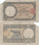 1936 (16 XII), 50 lire (P-54a.5) - Italia! (CRC: 75%) (prezinta reparatie)