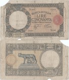 1936 (16 XII), 50 lire (P-54a.5) - Italia! (CRC: 75%) (prezinta reparatie)