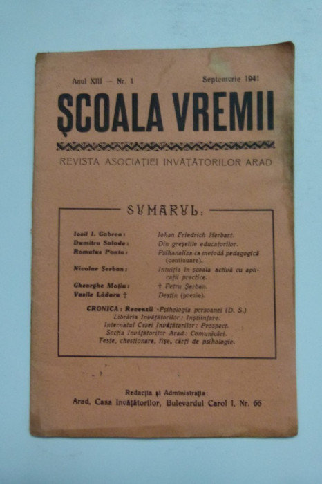 Banat, Scoala Vremii, nr. 1, 1941, Asociatia Invatatorilor, Arad