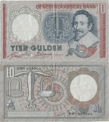 1953 (23 III), 10 gulden (P-85) - Țările de Jos! (CRC: 39%) foto