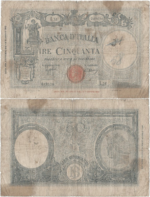 1943 (11 VIII), 50 lire (P-65a.1) - Italia! (CRC: 77%) B.I. foto