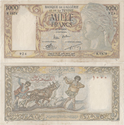 1956 (3 IX), 1.000 francs (P-107b.4) - Algeria - stare VF+++/XF! (CRC: 96%) foto