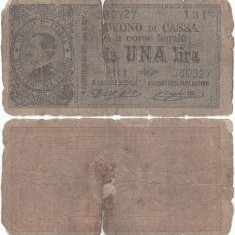 1914 (2 IX), 1 lira (P-36a) - Italia! (CRC: 58%) (prezinta reparatie)