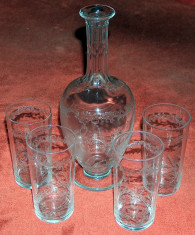 sticla + 4 pahare cristal Baccarat, incrustate manual foto