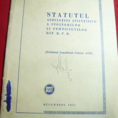 Statutul Asociatiei Stiintifice a Inginerilor si Tehnicienilor din RPR 1957 ,15p