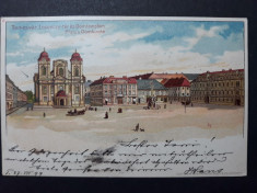 TIMISOARA - ANUL 1899 - PIATA LOSONCZY SI BISERICA CAT. - LITOGRAFIE - CLASICA foto