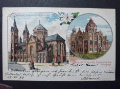 TIMISOARA - ANUL 1899 - SINAGOGA SI BISERICA CATOLICA - LITOGRAFIE - CLASICA foto