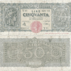 1944 (10 XII), 50 lire (P-74) - Italia! (CRC: 50%) (prezinta reparatie)