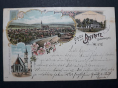 BISTRITA - ANUL 1898 - LITOGRAFIE - CLASICA - CIRCULATA BISTRITA - BRASOV foto