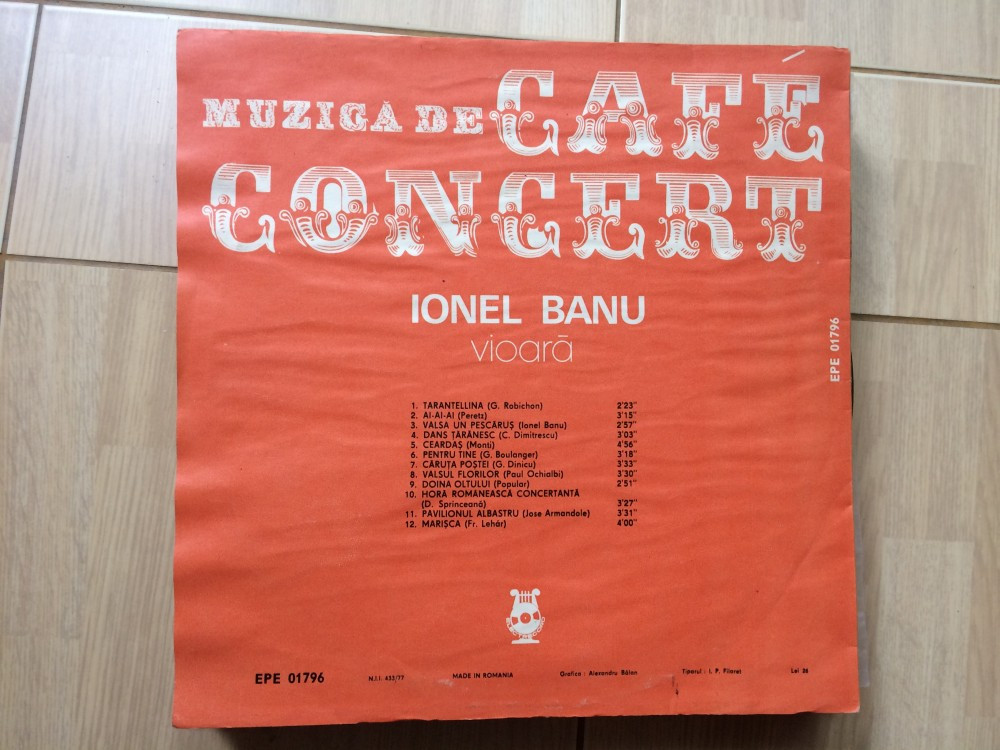 Ionel banu muzica de cafe concert disc vinyl lp album muzica vioara EPE  01796, VINIL, electrecord | Okazii.ro