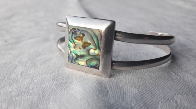 BRATARA argint cu SCOICA ABALONE reglabila SPLENDIDA superba IMPECABILA de Efect foto