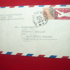 Plic circulat Posta Aeriana SUA la Caransebes , Farmacia Mueller 1948