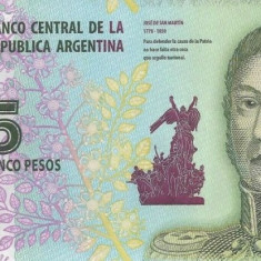 ARGENTINA █ bancnota █ 5 Pesos █ 2015 █ P-359 █ Seria A █ UNC █ necirculata