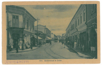 3698 - GALATI, stores, tramway - old postcard, CENSOR - used - 1918 foto