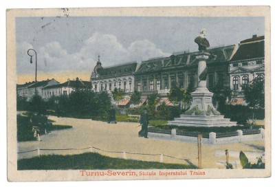 3717 - TURNU SEVERIN, Traian Statue - old postcard, CENSOR - used - 1918 foto