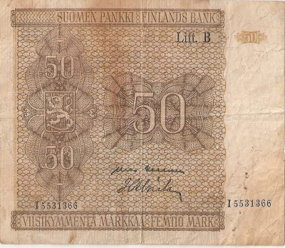 FINLANDA 50 MARKKAA 1945 F foto