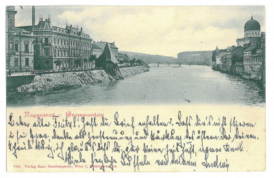 3494 - ORADEA, SYNAGOGUE, river Cris, Litho - old postcard - used 1899 foto