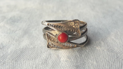 argint INEL cu CORAL in filigran VECHI unic VIENEZ AUSTRIA manopera EXCEPTIONALA splendid foto