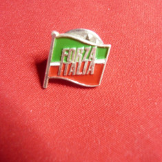 Insigna cu buton ,pt. rever - Forza Italia -argint marcaj 925 ,L= 1,3 cm