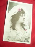 Ilustrata - Femeie cu voal , inc.sec.XX , colt subtiat