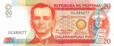 FILIPINE █ bancnota █ 20 Piso █ 2008 █ P-182j █ UNC █ necirculata foto