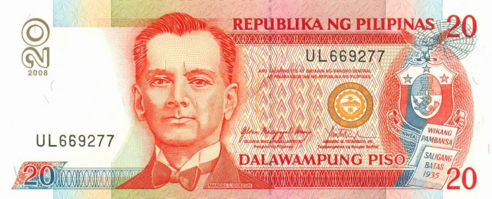 FILIPINE █ bancnota █ 20 Piso █ 2008 █ P-182j █ UNC █ necirculata