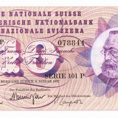 ELVETIA █ bancnota █ 10 Franken █ 6.1. 1977 █ P-45u █ UNC █ necirculata