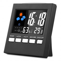 Ceas digital LED cu functie statie meteo interior, ecran LCD, calendar, alarma foto