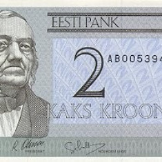 ESTONIA █ bancnota █ 2 Krooni █ 1992 █ P-70 █ UNC █ necirculata
