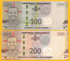 Bancnota Swaziland 100 si 200 Emalangeni 2017(2018) -PNew UNC ( set x2 hibrid ) foto