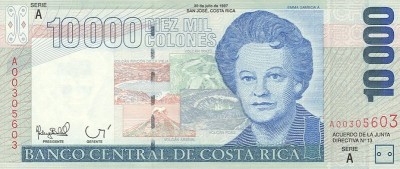 COSTA RICA █ bancnota █ 10000 Colones █ 1997 █ P-267a █ UNC █ necirculata foto