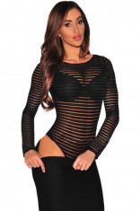 B476-1 Tricou tip body sexy, cu maneci lungi si dungi din plasa foto