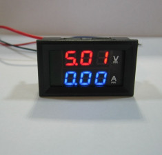 Voltmetru ampermetru de panou 100V 10A CC voltampermetru cu afisaj rosu/albastru foto