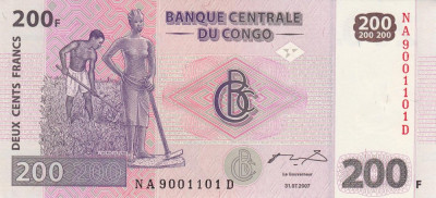 CONGO █ bancnota █ 200 Francs █ 2007 █ P-99a █ G&amp;amp;D █ UNC █ necirculata foto