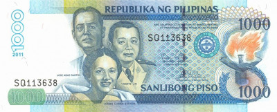 FILIPINE █ bancnota █ 1000 Piso █ 2011 █ P-197d █ UNC █ necirculata foto