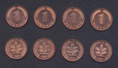 GERMANIA RFG SET COMPLET DE MONEDE 1 Pfennig x4 buc 1989 D F G J KM-105 UNC
