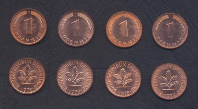 GERMANIA RFG SET COMPLET DE MONEDE 1 Pfennig x4 buc 1978 D F G J KM-105 UNC foto