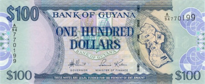 GUYANA █ bancnota █ 100 Dollars █ 2006 █ P36a █ semnatura 13 █ UNC █ necirculata foto