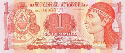 HONDURAS █ bancnota █ 1 Lempira █ 2006 █ P-84e █ UNC █ necirculata foto