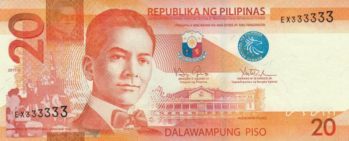 FILIPINE █ bancnota █ 20 Piso █ 2015A █ P-206 █ UNC █ necirculata