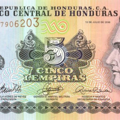 HONDURAS █ bancnota █ 5 Lempiras █ 2006 █ P-91a █ UNC █ necirculata