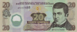 HONDURAS █ bancnota █ 20 Lempiras █ 2008 █ P-95-1 █ POLYMER █ UNC █ necirculata