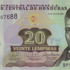 HONDURAS █ bancnota █ 20 Lempiras █ 2008 █ P-95-1 █ POLYMER █ UNC █ necirculata