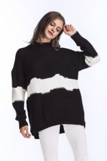 BL1033-1122 Pulover tricotat in doua culori, model oversize usor mai lung la spate foto