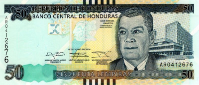 HONDURAS █ bancnota █ 50 Lempiras █ 2014 █ P-101b █ UNC █ necirculata foto